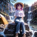 キャンプ(春)背景のAIイラスト